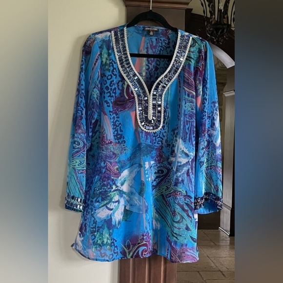 Adrienne vittadini chiffon blouse with embellishments - Picture 1 of 2